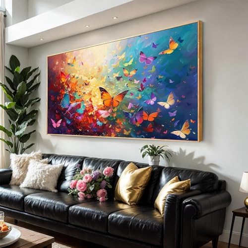 Butterfly Canvas Wall Art - 30x17 Inch Gold Framed Decor