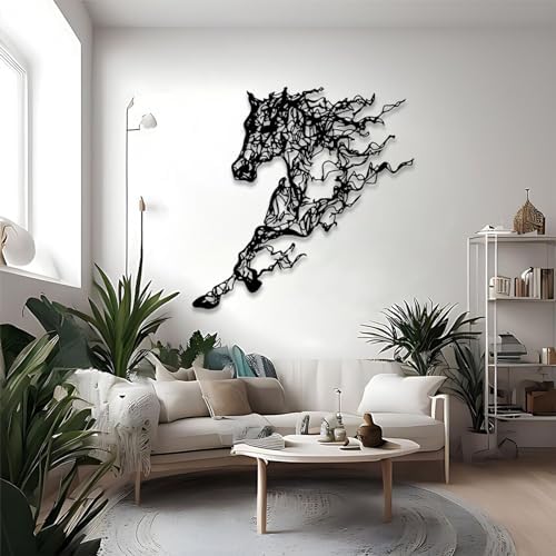 Cadeali Metal Tree Horse Wall Art Decor 35x20 Inches
