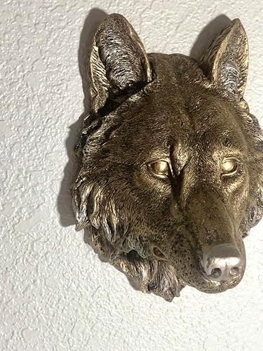 Realistic Wolf Head Wall Sculpture in Bronze Finish