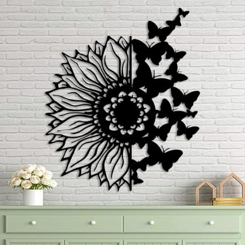 Sunflower Butterfly Wall Art - Metal Decor for Home