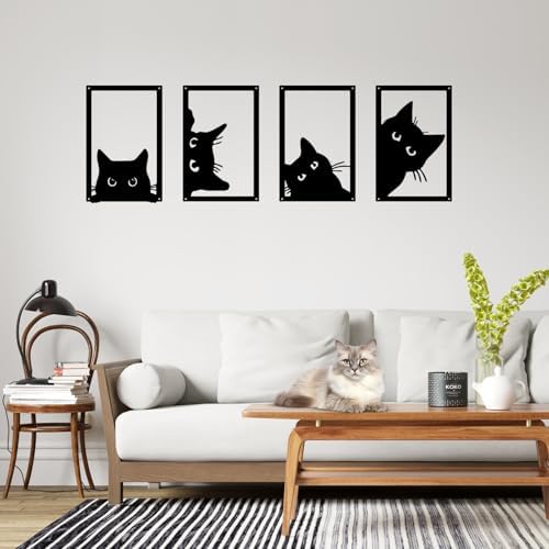 ENKUY 4 Piece Black Cat Wall Art Decor