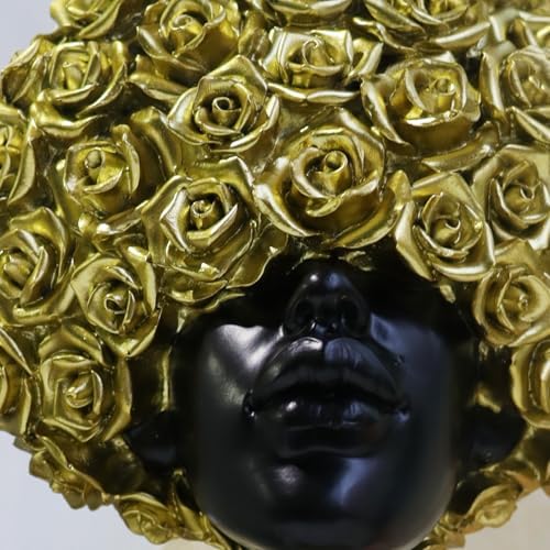 Pigort African American Woman Head Statue Gold Decor Sculpture