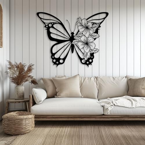 Idadey Metal Butterfly Wall Art Modern Cut Floral Design