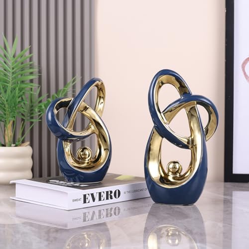 Modern Blue and Gold Decor Desk Sculpture for Home