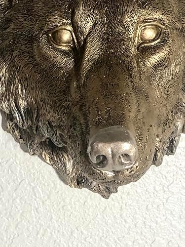 Realistic Wolf Head Wall Sculpture in Bronze Finish