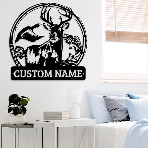 Personalized Deer Duck and Bass Fishing Metal Wall Art 16 Inch