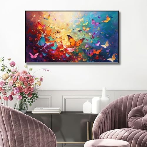 Butterfly Canvas Wall Art - 30x17 Inch Gold Framed Decor