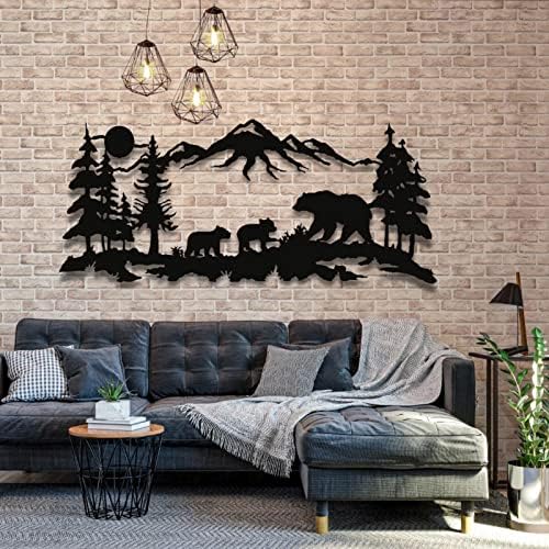 Bear Family Metal Wall Decor Art Black 24W x 12H