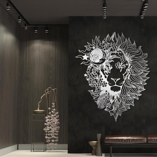 Lion Head Wall Decor Silver 35x41 Metal Artwork