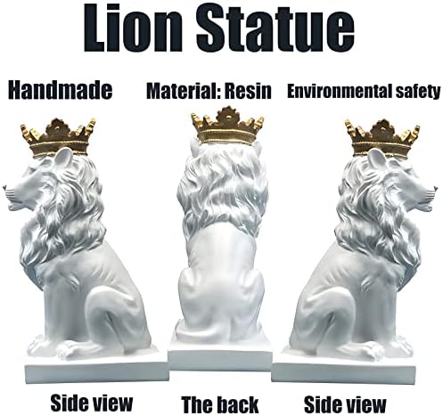 7 Inches Crown Lion Statue - Handmade Resin Animal Sculpture