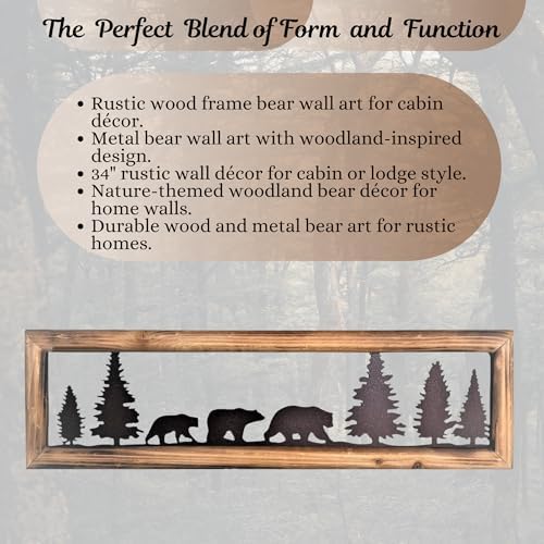 BestGiftEver Rustic Wood Frame Bear Wall Art 34 Inch