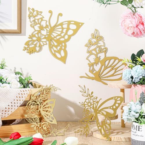 LOYIM 4 Pcs Gold Metal Butterfly Wall Decor