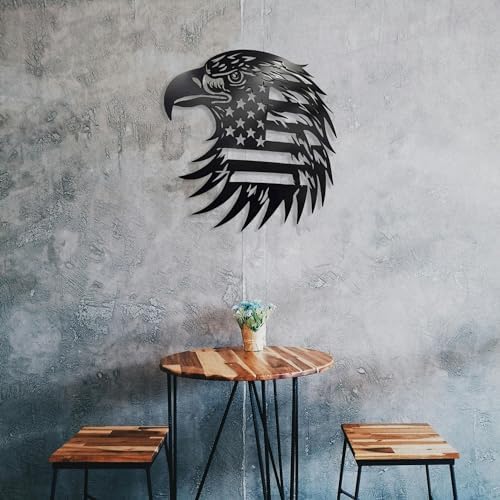 Patriotic Bald Eagle American Flag Metal Wall Art 30 Hanging Sculpture