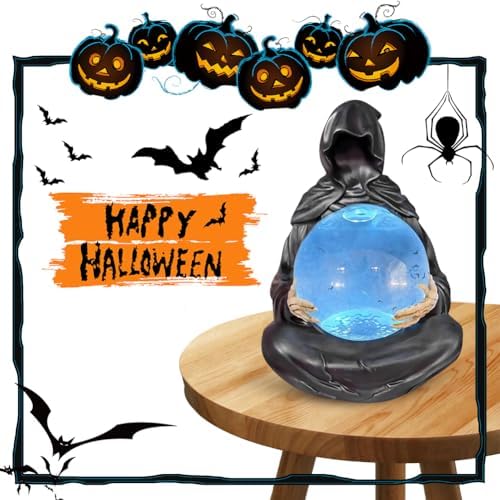 Grim Reaper Statue with Crystal Ball Light-up Sphere
