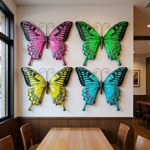 GENHAOTHREE 4-Pack Weatherproof Metal Butterfly Wall Decor