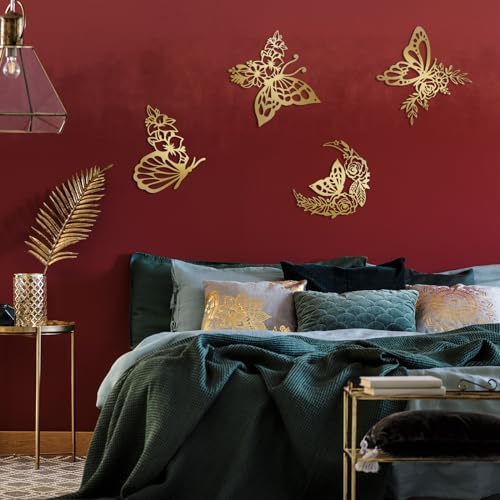LOYIM 4 Pcs Gold Metal Butterfly Wall Decor