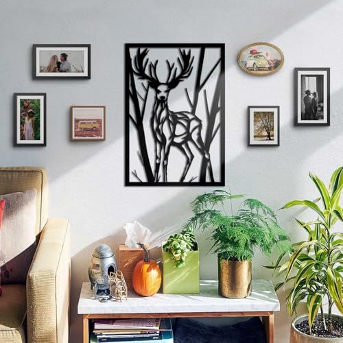 BONPERLA Majestic Deer Wall Sculpture - Black Steel Decor