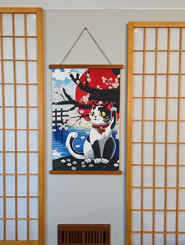 Japanese Waving Cat Wall Scroll Art 16x24 Inches