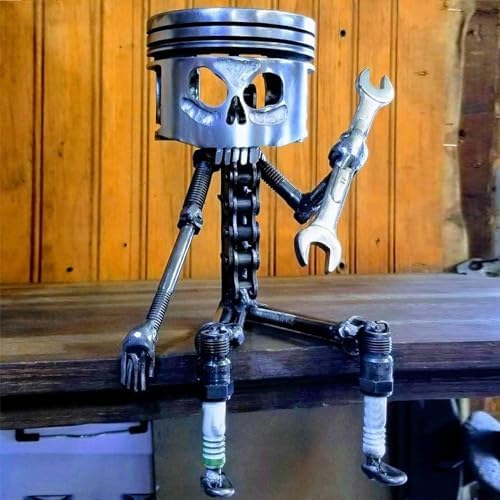 Carving Piston Skull Face Metal Art Statue