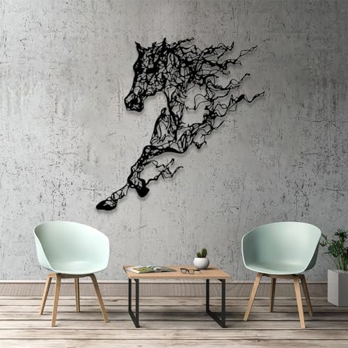 Cadeali Metal Tree Horse Wall Art Decor 35x20 Inches