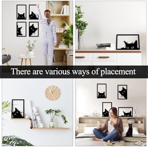 ENKUY 4 Piece Black Cat Wall Art Decor