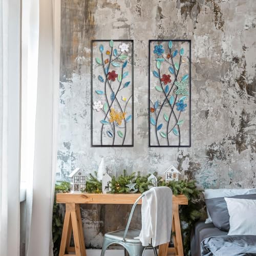 Lifuleiyin 2 Piece Metal Wall Art Butterfly with Flowers