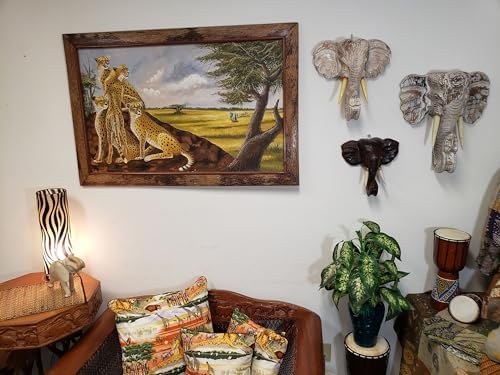 Elephant Head Mask Decor Wall Sculpture Hand Carved and Painted