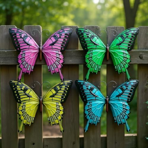 GENHAOTHREE 4-Pack Weatherproof Metal Butterfly Wall Decor