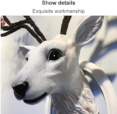 Modern Deer Head Wall Art Sculpture Pink Flower Decor
