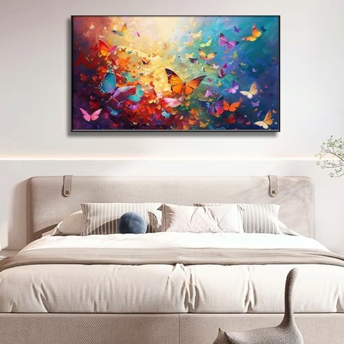 Butterfly Canvas Wall Art - 30x17 Inch Gold Framed Decor