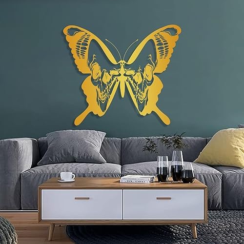 Butterfly Skull Wall Art Decor Black Metal 30x26 Inches