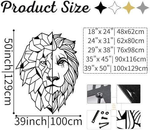 Cadeali Lion Head Metal Wall Art - Gold 18x24