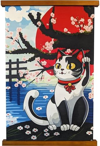 Japanese Waving Cat Wall Scroll Art 16x24 Inches