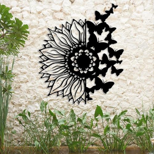 Sunflower Butterfly Wall Art - Metal Decor for Home