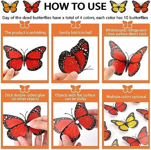 Hommtina 40 Pcs Orange-Yellow Monarch Butterfly Wall Decor