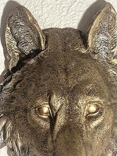 Realistic Wolf Head Wall Sculpture in Bronze Finish