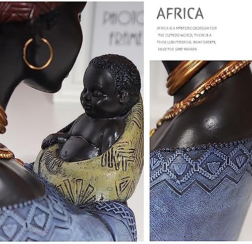 African Mother and Child Figurine Statue Brown