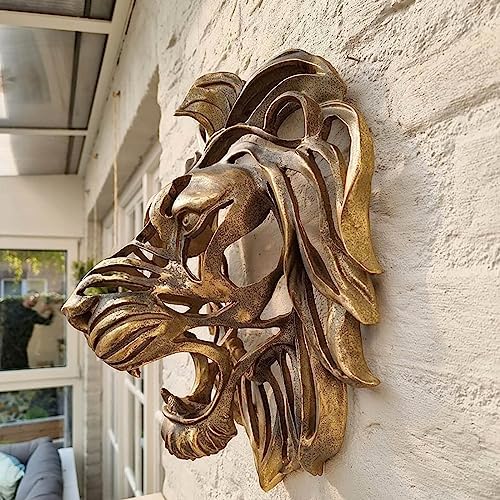 LIZBEL Gold Lion Head Wall Mounted Art Sculpture