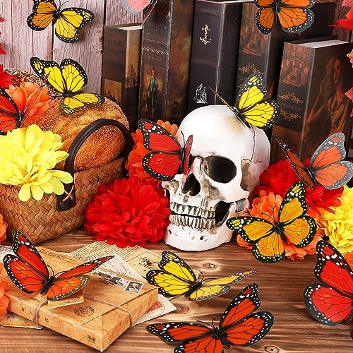 Hommtina 40 Pcs Orange-Yellow Monarch Butterfly Wall Decor