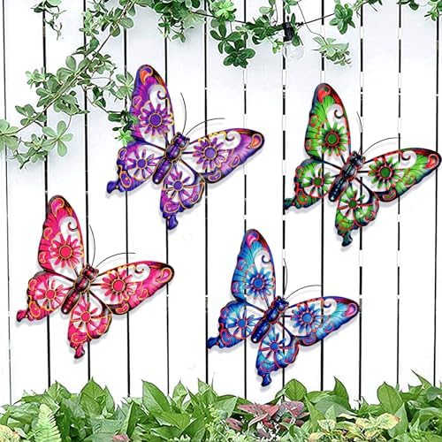 Pipilily 4 Piece Metal Butterfly Wall Art Decor